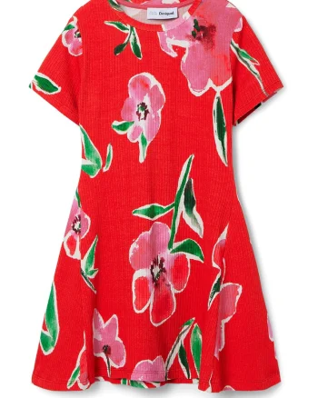 Rochie evazata cu imprimeu floral, Rosu