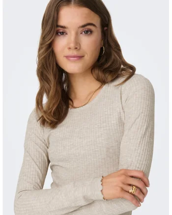 Bluza slim fit cu aspect striat Emma, Maro deschis melange