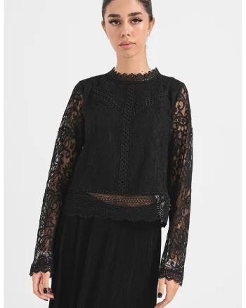 Bluza de dantela New Karo, Negru