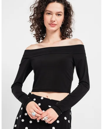 Bluza slim fit cu decolteu pe umeri Fano, Negru