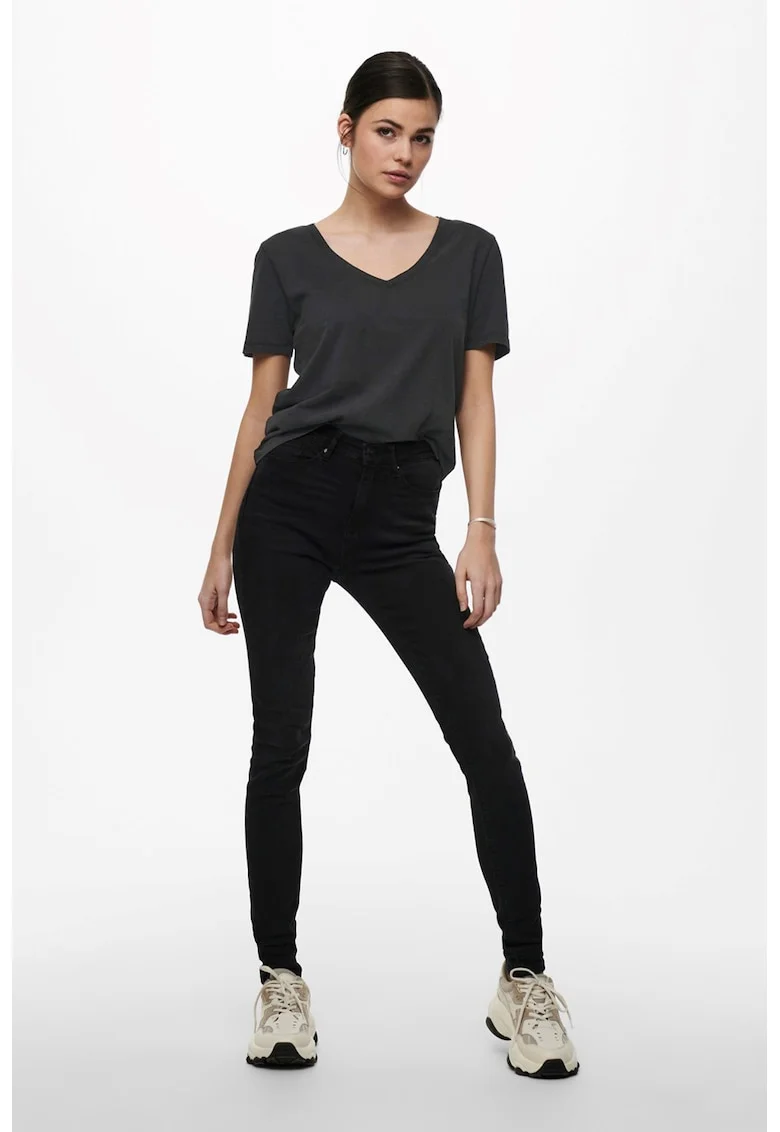 Tricou de bumbac cu decolteu in V Farock, Negru stins
