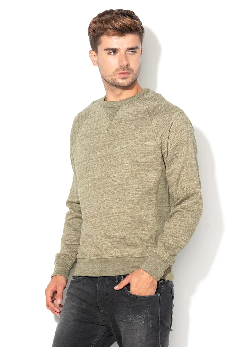 Bluza sport regular fit, cu decolteu la baza gatului, verde melanj,