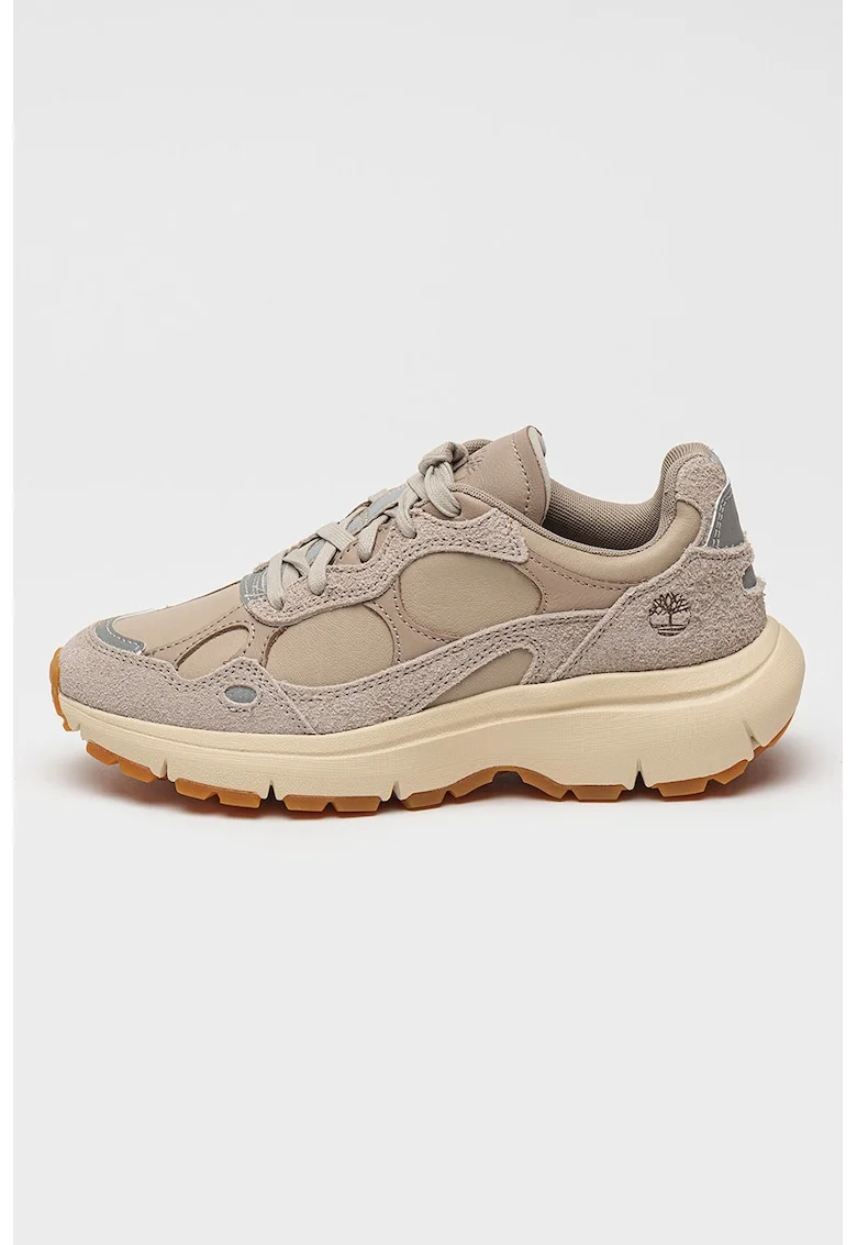 Pantofi sport demi-wedge cu garnituri de piele intoarsa Hazel Lane, Maro taupe
