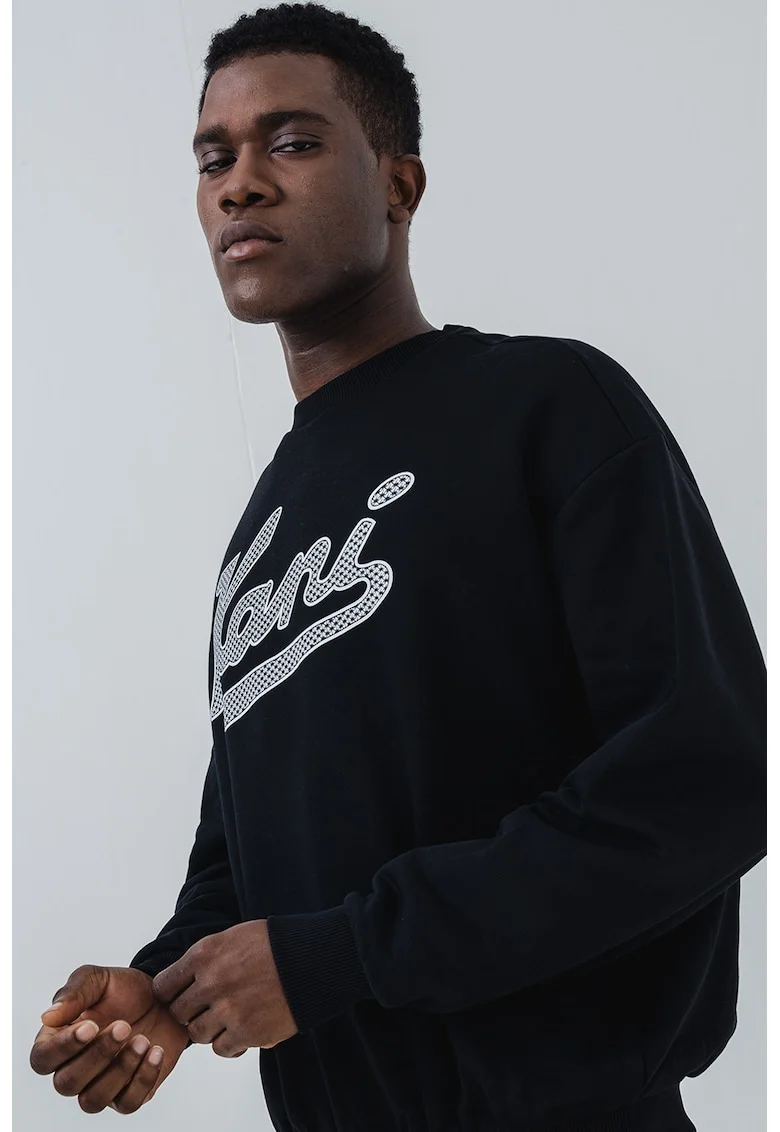 Bluza de trening cu aplicatie logo, Negru