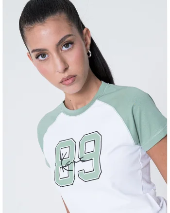Tricou cu maneci raglan, Alb/Verde feriga