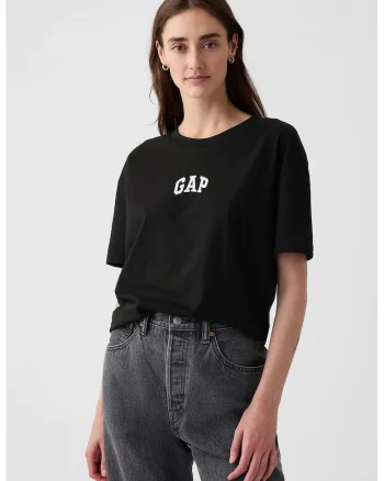 Tricou supradimensionat cu logo brodat, Alb/Negru