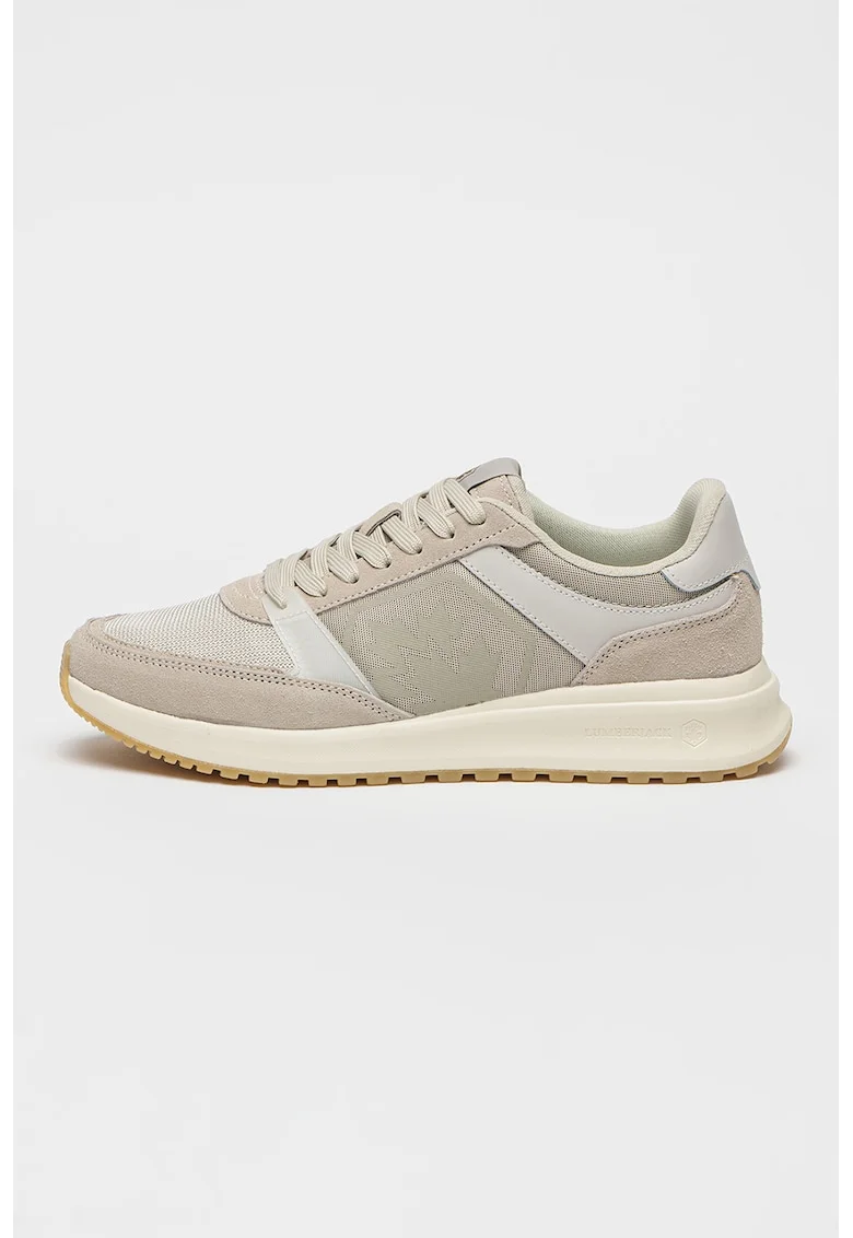 Pantofi sport cu garnituri din piele intoarsa, Maro taupe deschis/Alb murdar