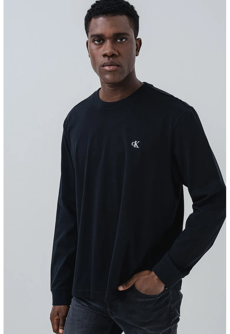 Bluza de bumbac cu logo discret, Negru
