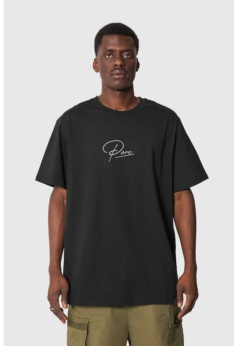 Tricou unisex cu logo brodat, Negru
