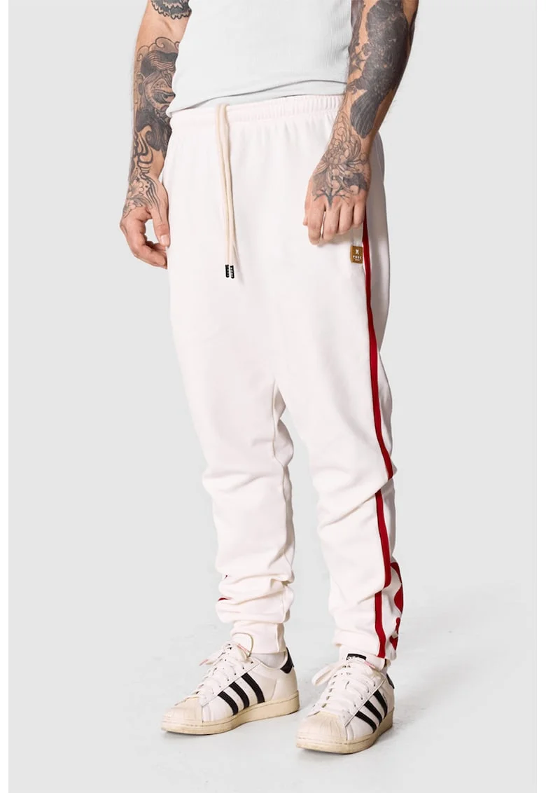 Pantaloni de trening unisex cu logo, Rosu/Alb murdar