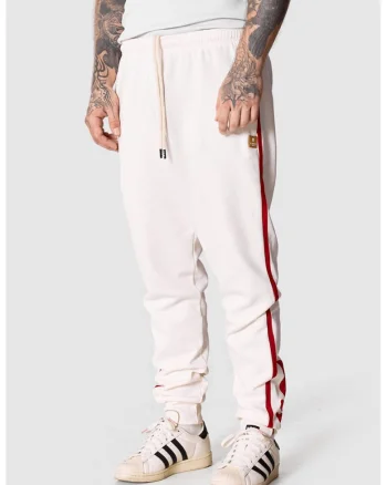 Pantaloni de trening unisex cu logo, Rosu/Alb murdar