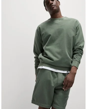 Bluza de trening din bumbac cu decolteu la baza gatului, Verde feriga