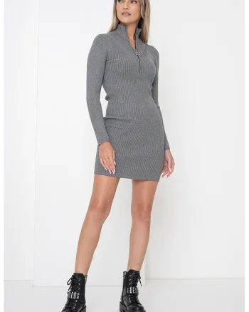 Rochie din tricot cu fermoar scurt, Gri