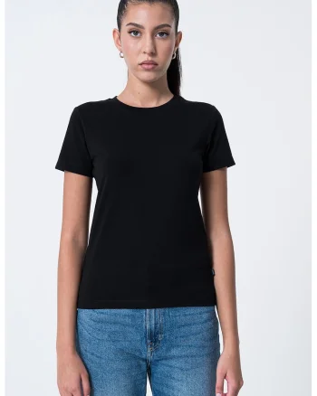 Tricou slim fit cu decolteu la baza gatului, Negru