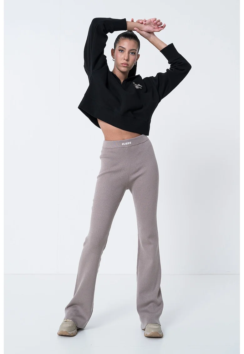 Bluza de trening crop cu guler polo, Negru