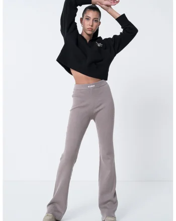 Bluza de trening crop cu guler polo, Negru