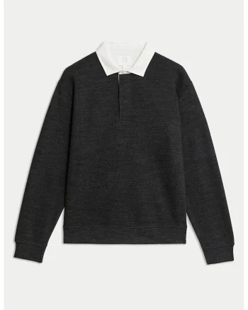 Bluza de trening cu guler clasic contrastant, Gri antracit