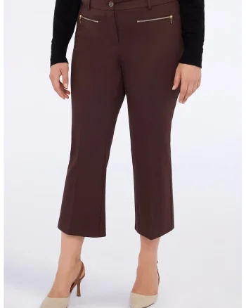 Pantaloni kick-flared cu buzunare cu fermoar, Maro inchis