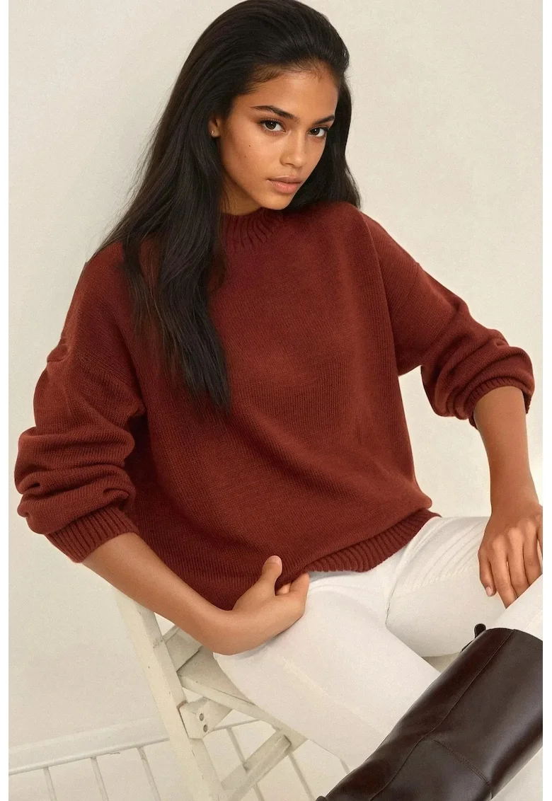 Pulover dama,  confortabil, caramiziu, tricot