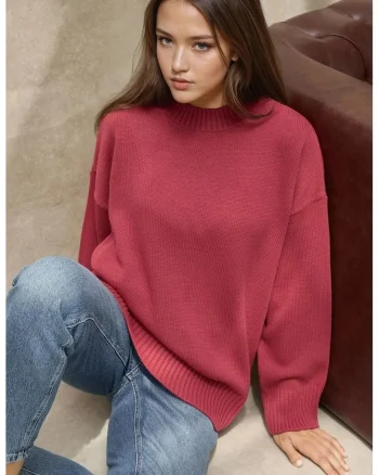 Pulover dama,  confortabil, rosu inchis, tricot