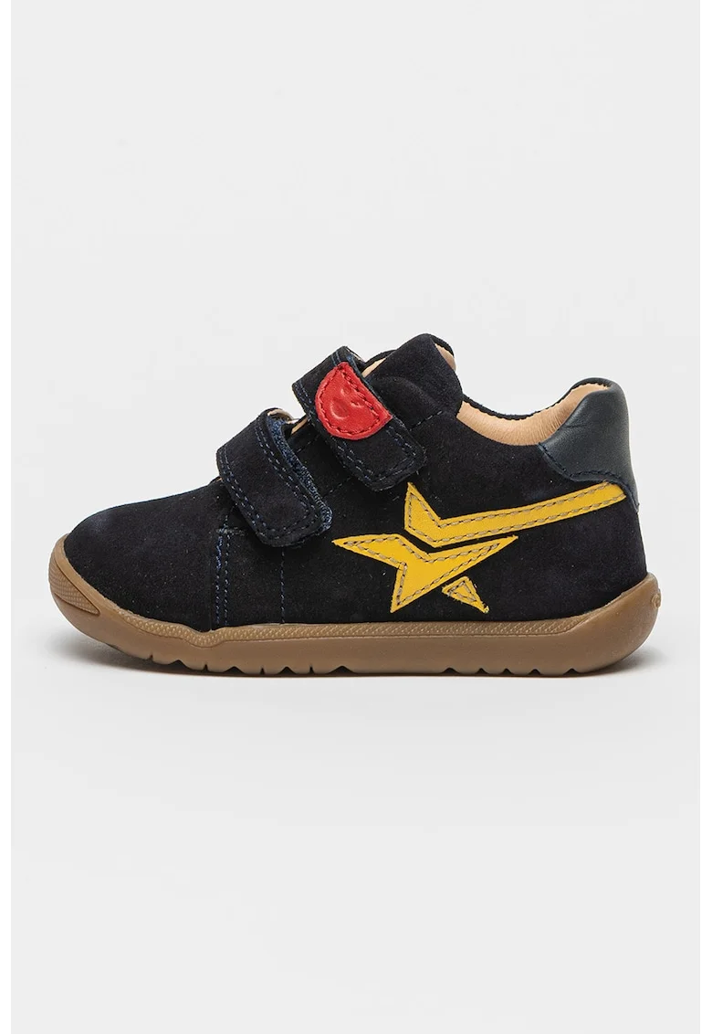 Pantofi sport de piele intoarsa cu velcro, Galben/Bleumarin