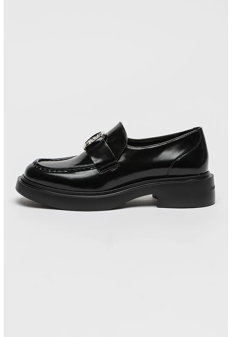 Mocasini uni de piele, Negru/Argintiu