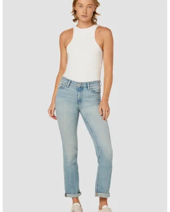 Blugi din denim lejeri cu talie înaltă, Albastru