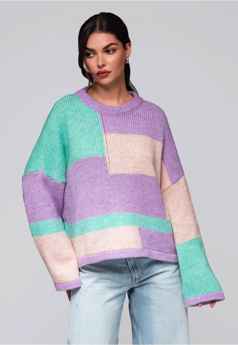 Pulover colorat  LW-SWSW-0108, Mov deschis