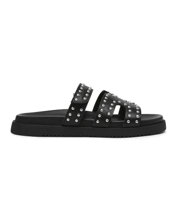 Papuci din piele, Negru/Argintiu