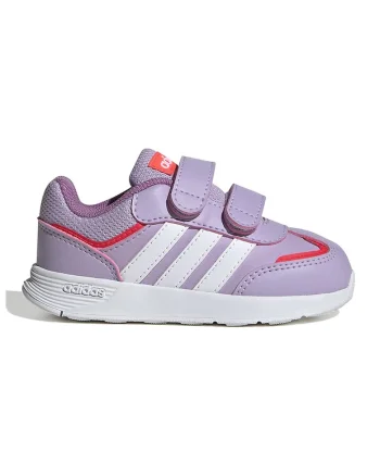 Pantofi sport de piele ecologica cu velcro Tensaur, Alb/Lila