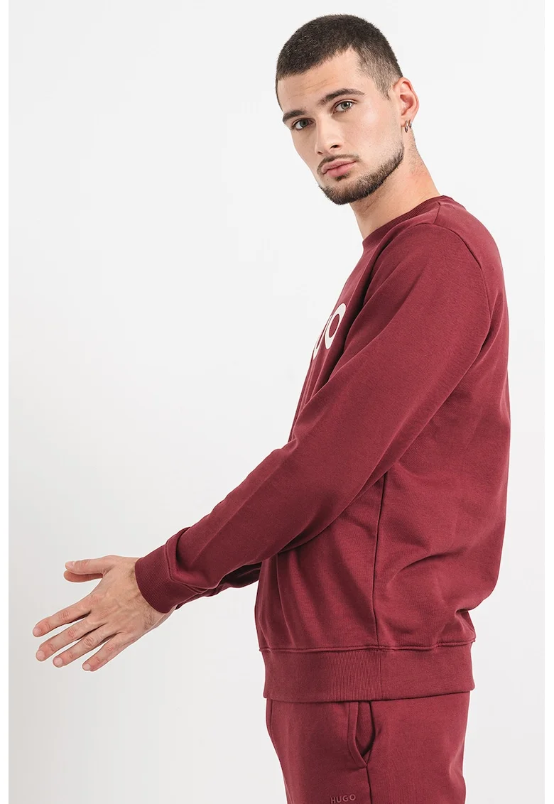 Bluza de trening cu decolteu la baza gatului si imprimeu logo Dem, Alb/Visiniu