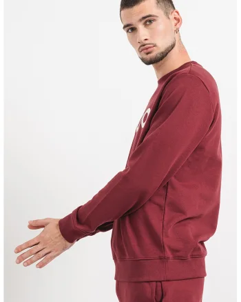 Bluza de trening cu decolteu la baza gatului si imprimeu logo Dem, Alb/Visiniu