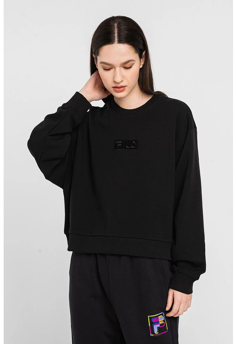Bluza sport cu decolteu la baza gatului si broderie logo Bansko, Negru