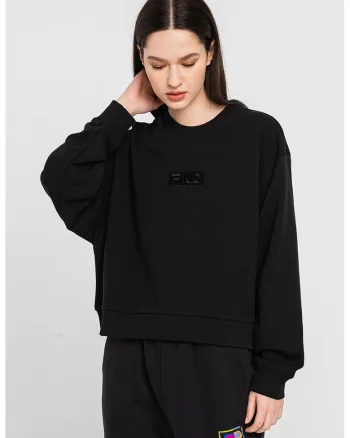 Bluza sport cu decolteu la baza gatului si broderie logo Bansko, Negru