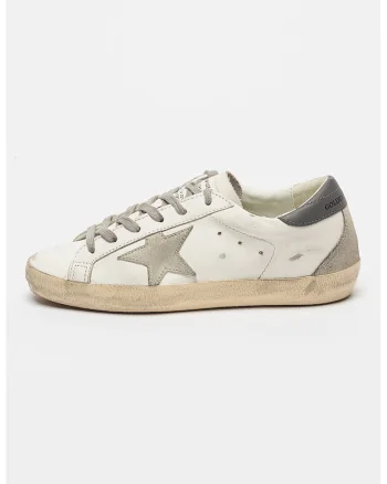 Pantofi sport de piele cu insertii stralucitoare si din piele intoarsa Super-Star Classic, Gri/Alb murdar/Bej deschis