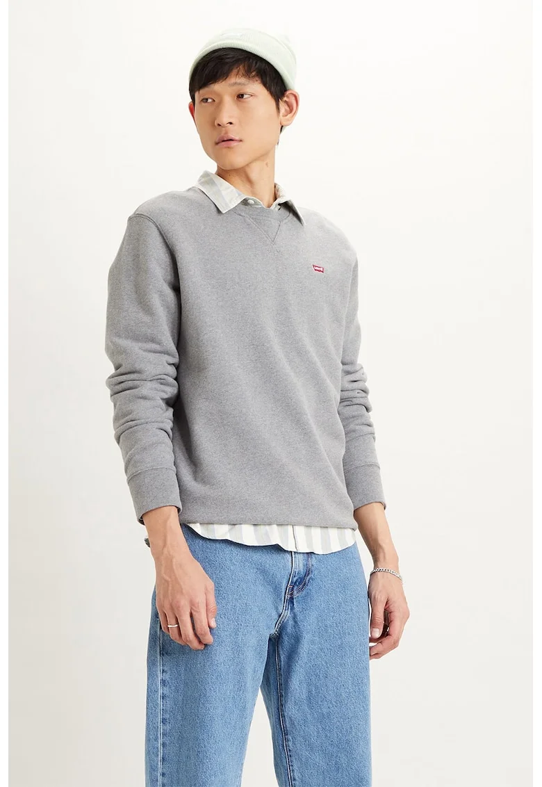 Bluza sport cu logo brodat New Original, Gri deschis melange