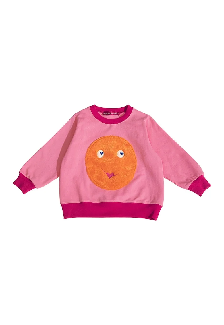 Bluza de trening cu decolteu la baza gatului si design grafic, Fucsia