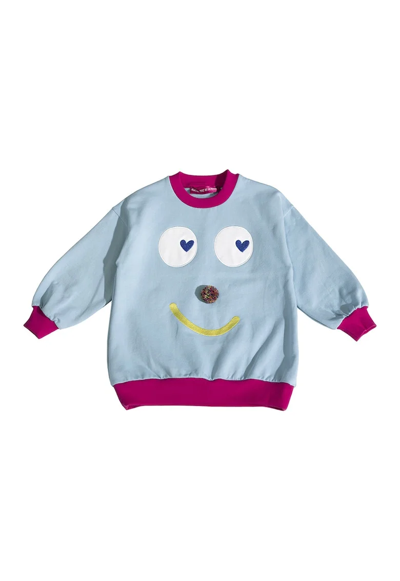 Bluza de trening cu decolteu la baza gatului si design grafic, Rosu/Albastru