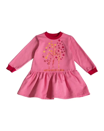 Rochie evazata cu design brodat, Roz zmeuriu