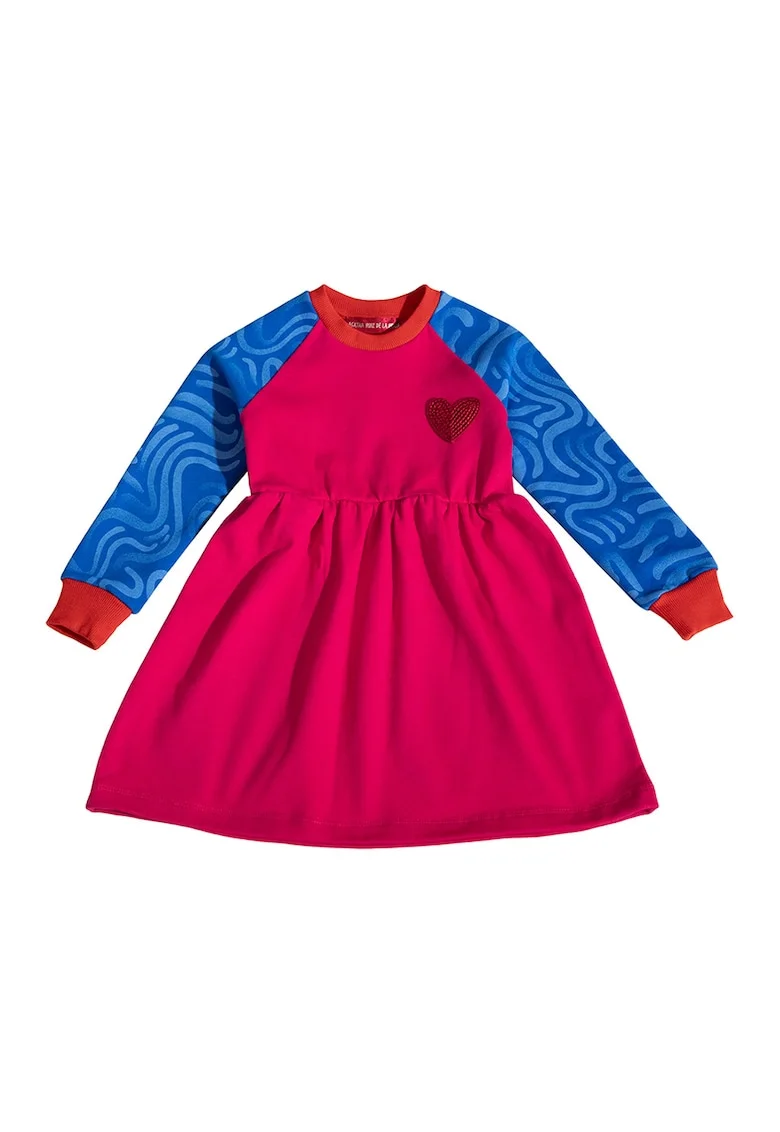 Rochie cu croiala A si maneci contrastante, Fucsia/Albastru