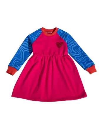 Rochie cu croiala A si maneci contrastante, Fucsia/Albastru