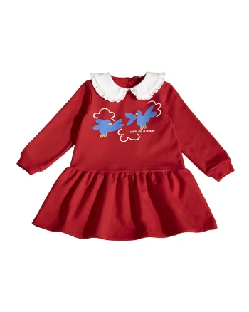 Rochie evazata cu guler Peter Pan, Rosu/Alb