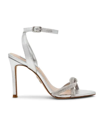 Sandale stiletto cu strasuri Jewells, Argintiu