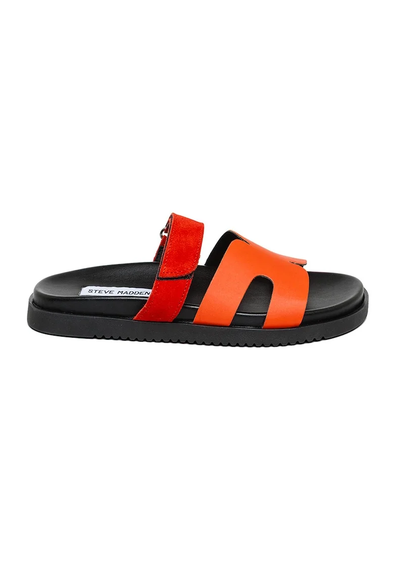 Papuci de piele intoarsa si piele ecologica Missile, Negru/Rosu vermillion