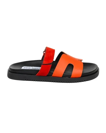 Papuci de piele intoarsa si piele ecologica Missile, Negru/Rosu vermillion