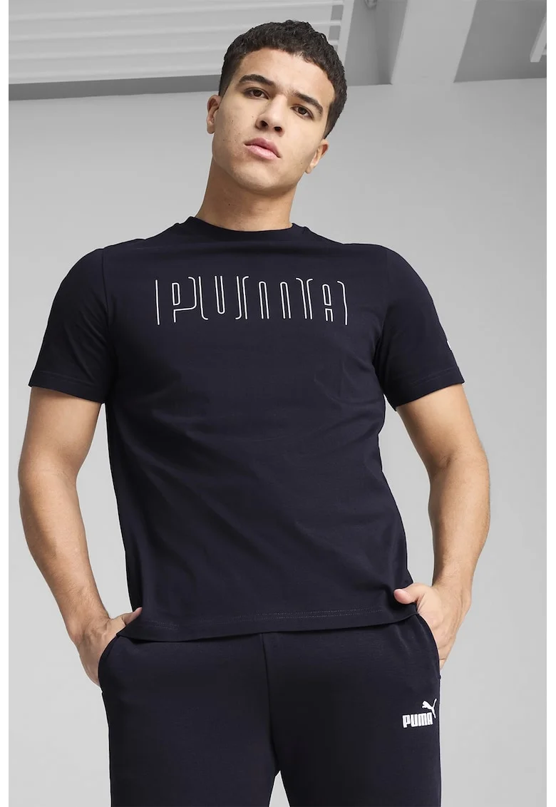 Tricou din bumbac cu imprimeu logo, Albastru ultramarin