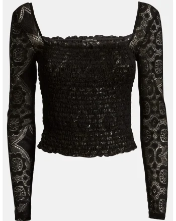 Bluza slim fit cu decolteu patrat, Negru