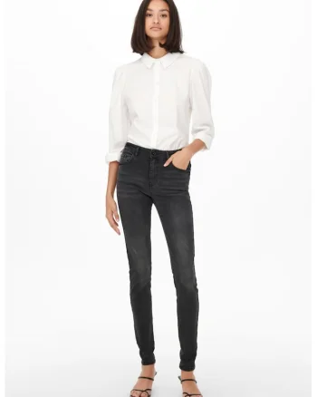 Blugi skinny cu talie medie, Negru stins