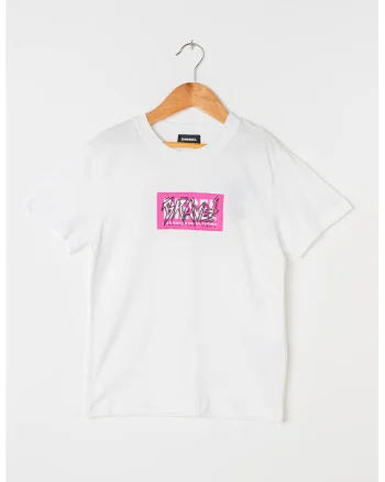 Tricou de bumbac cu imprimeu logo, Alb/Roz aprins