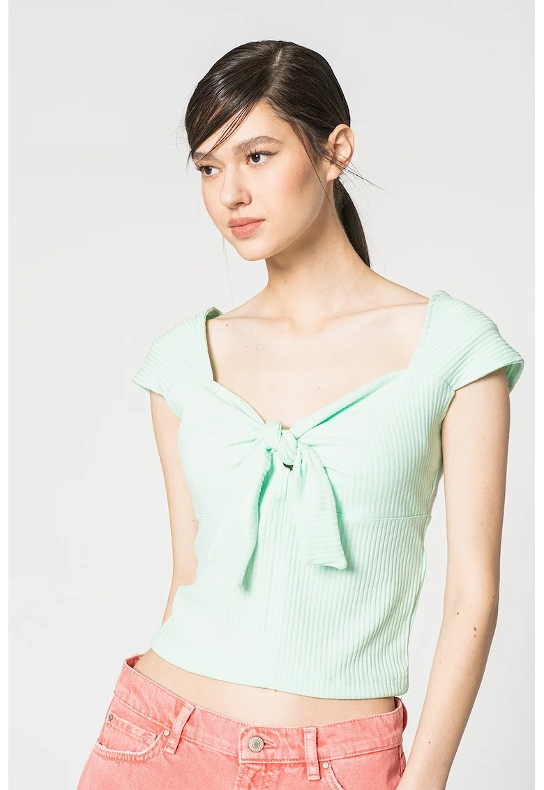 Tricou crop cu detaliu funda, Verde electric